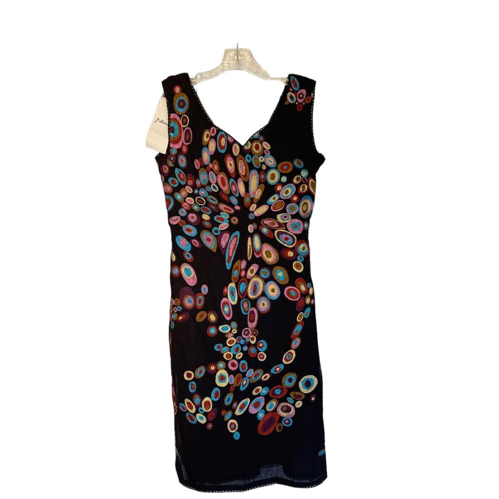 Millionaire Bombay India Sheath Dress Black Embroidery Unlined Cotton sz S NWT!